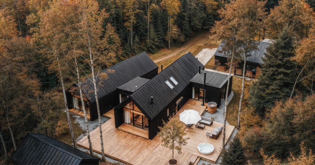 Dom z drewna CLT w lesie - realizacja ZDALA w technologii prefabrykowanej, zaprojektowana i wybudowana w ramach generalnego wykonawstwa